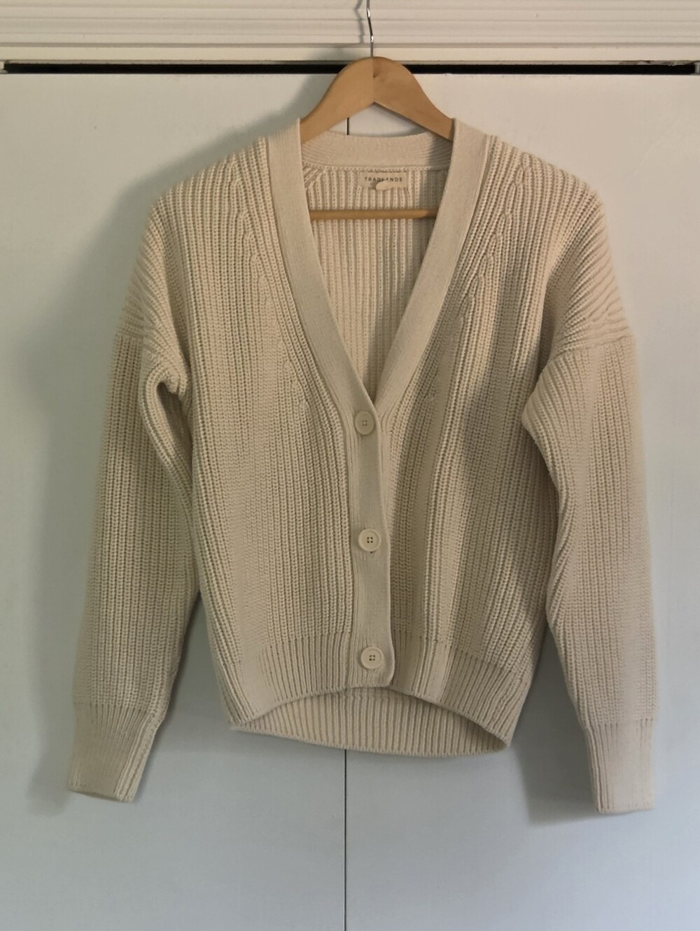 Tradlands Cream Ribbed V-Neck Button Cardigan
